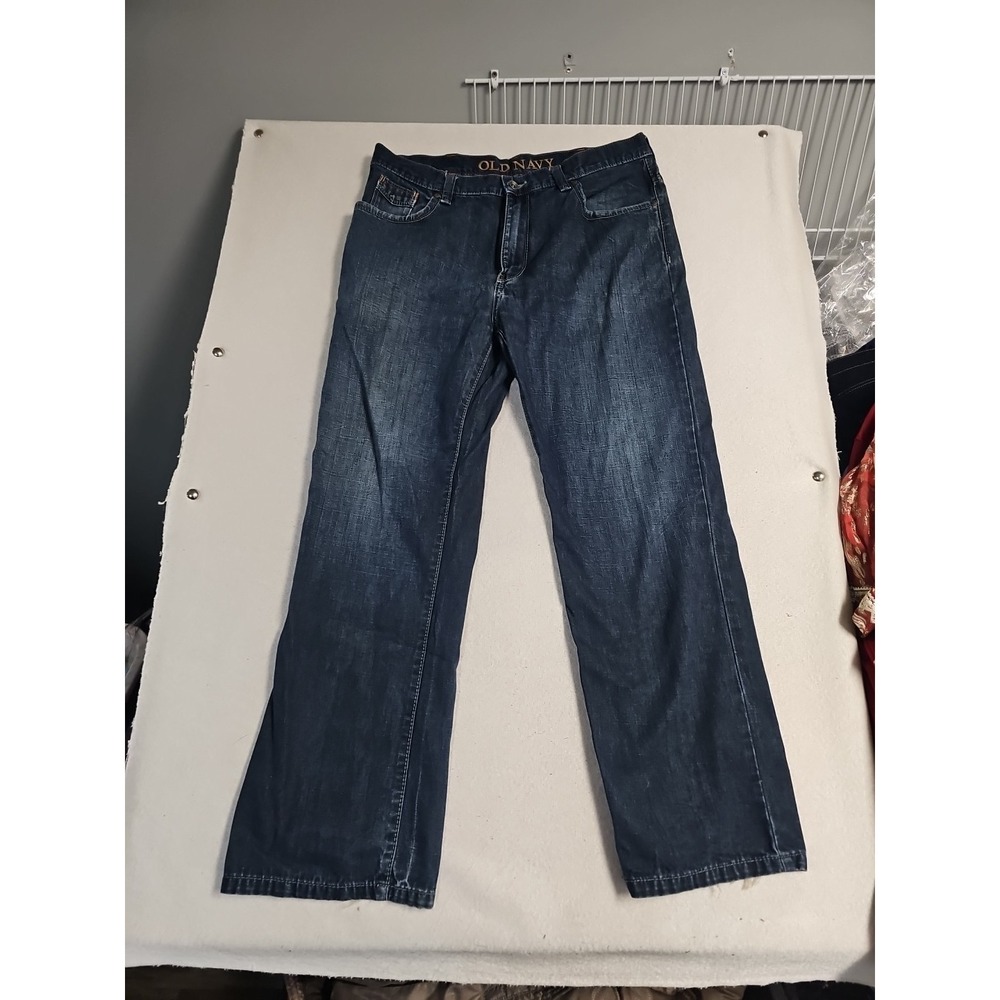 Old Navy Jeans Mens 36x32 Blue Dark Wash Cotton Bootcut Fit Denim